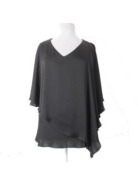 Joseph Ribkoff Top Signature Sz 18 Black V Neck Layered Cold Shoulder Cape Top